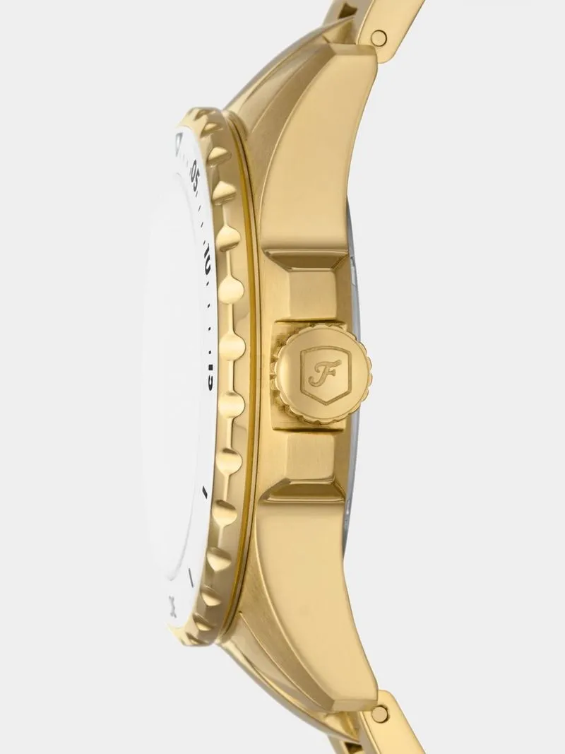 Fossil Blue White Dial Gold Plated Stainless Steel Bracelet Watch