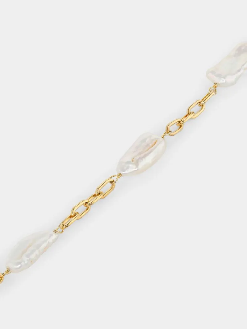 Gold Plated Sterling Silver Freshwater Pearl Paperclip Bracelet