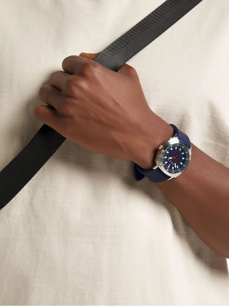 Mens Sporty Textured Silver with Navy Silicon Strap Watch