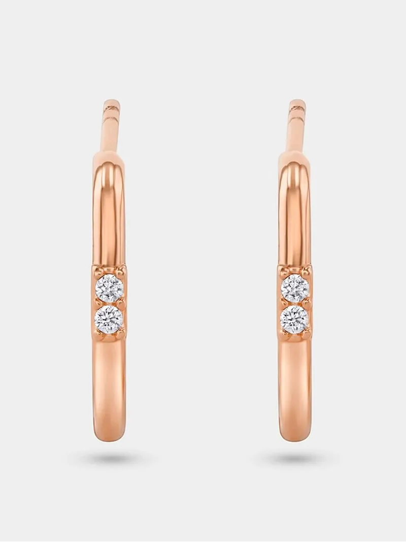 Rose Gold Plated Cubic Zirconia Women’s Mini Rectangle Hoop Earrings