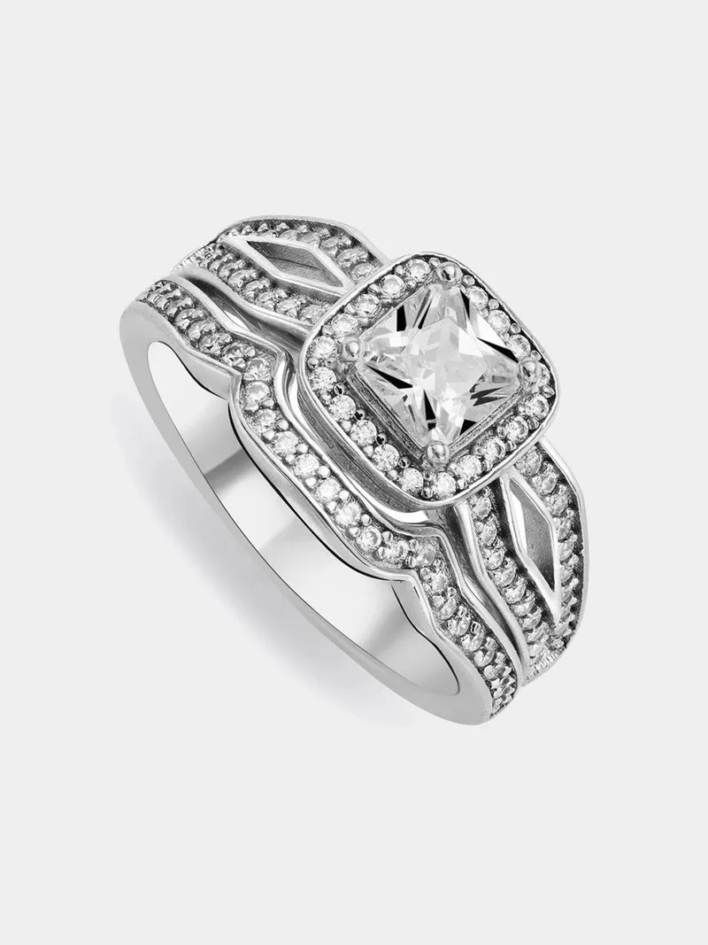 Sterling Silver Cubic Zirconia Marquise Twinset Ring