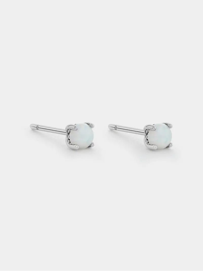 Sterling Silver Diamond & Created Opal Stud Earrings