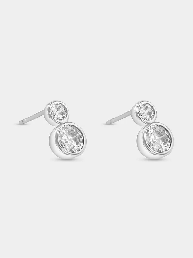Sterling Silver Cubic Zirconia Double Bezel Stud Earrings