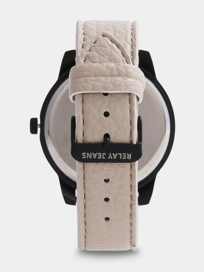 Men's Relay Jeans Classic Round Ecru/Stone PU Watch