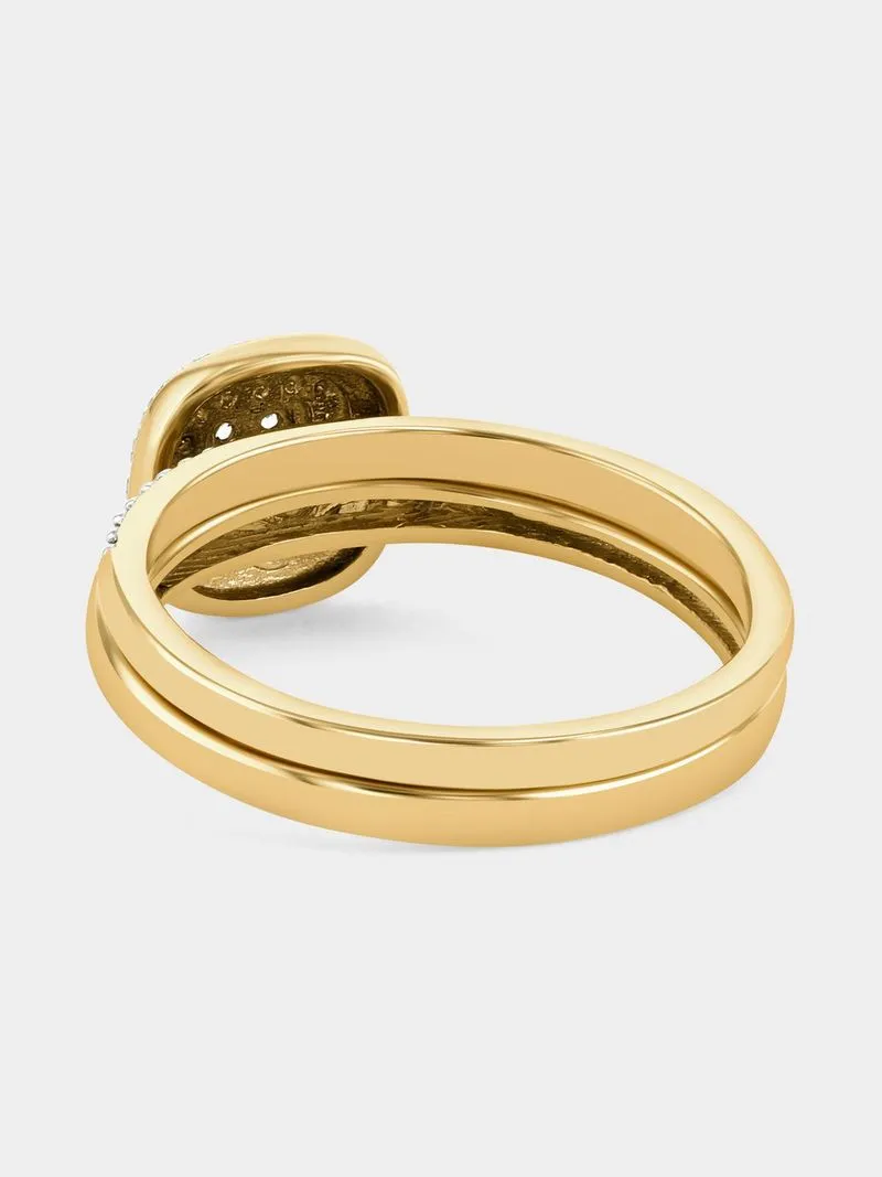 Yellow Gold Diamond & Created Sapphire Cushion Halo Twinset Ring