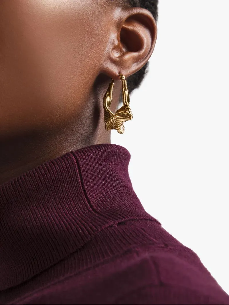 Stainless Steel 18ct Gold Plated Waterproof Twisted Wire Hoop Earrings