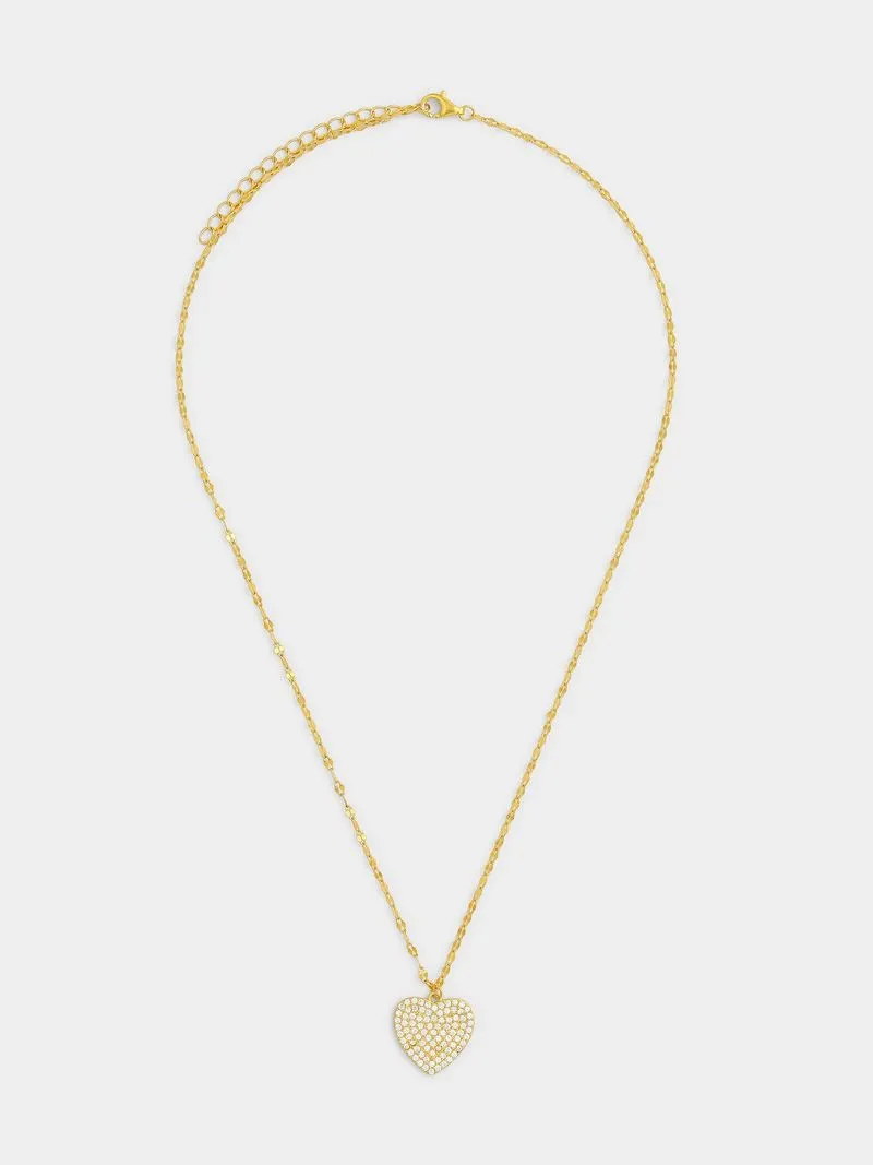 Gold Plated Sterling Silver Cubic Zirconia Pavé Heart Pendant