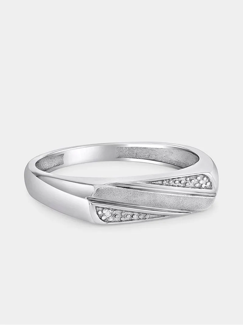 Sterling Silver Diamond Square Top Diagonal Ring