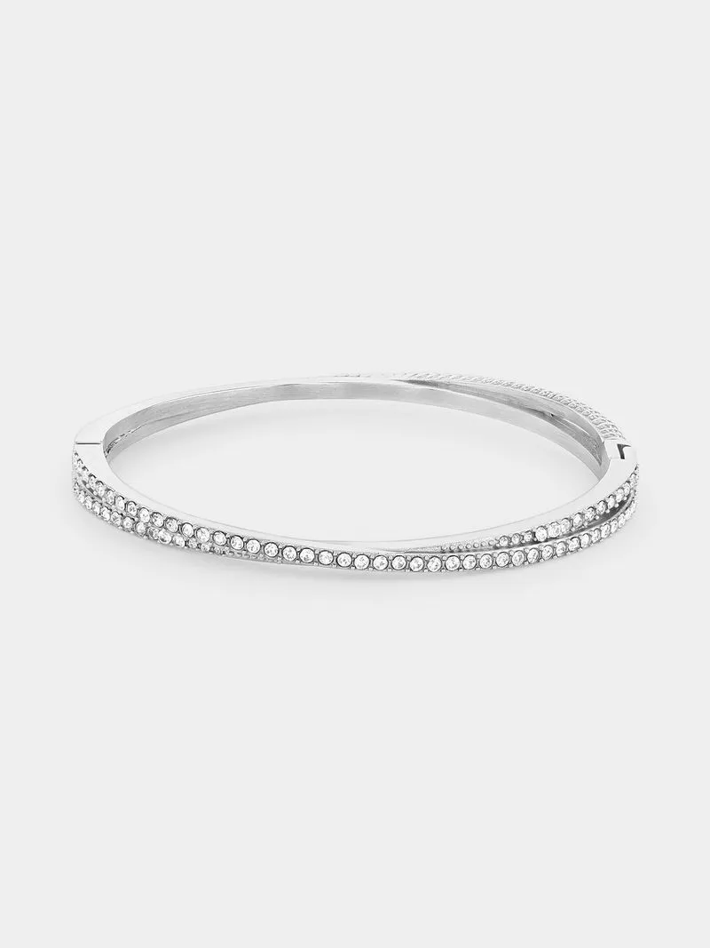 Tempo Jewellery Stainless Steel Cubic Zirconia Crisscross Bangle