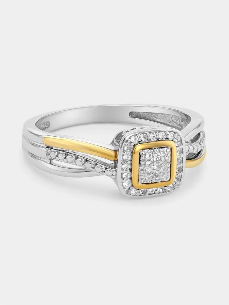 Yellow Gold & Sterling Silver Created Sapphire Cush Criss Halo Ring