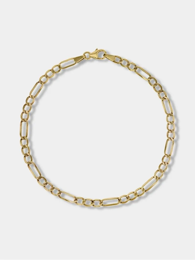 Yellow Gold & Sterling Silver Figaro Bracelet