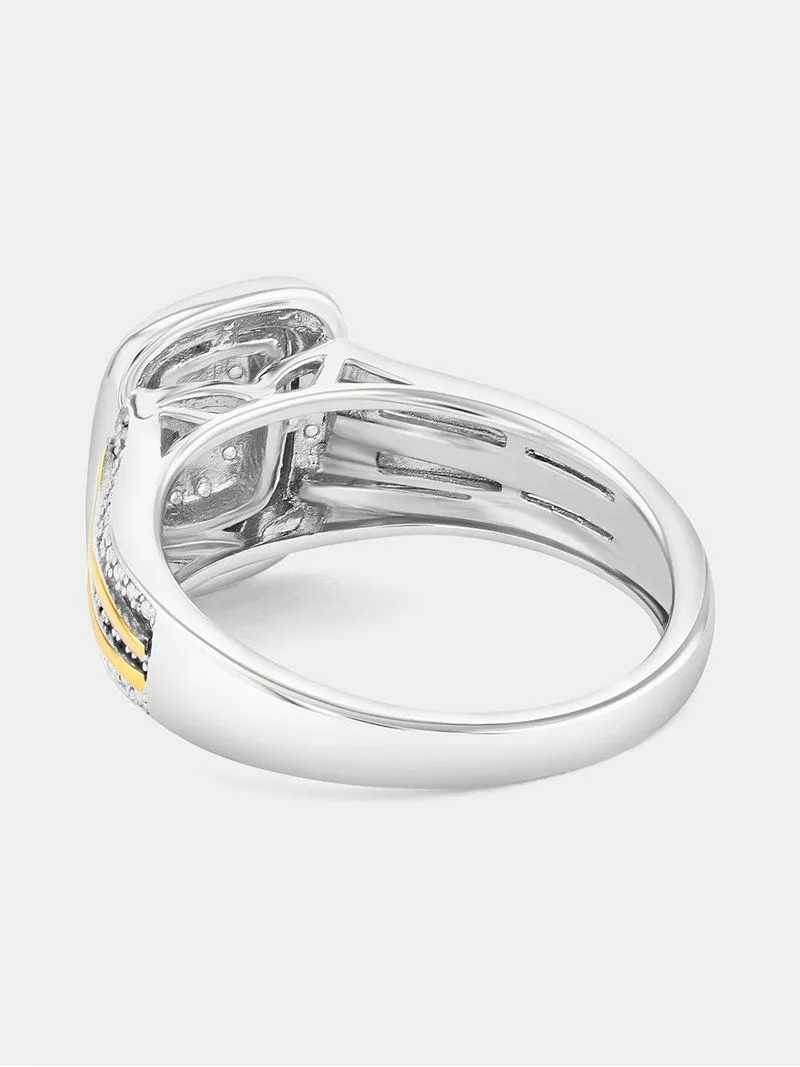 Yellow Gold & Sterling Silver Diamond & Created Sapphire Rectangle Halo Ring