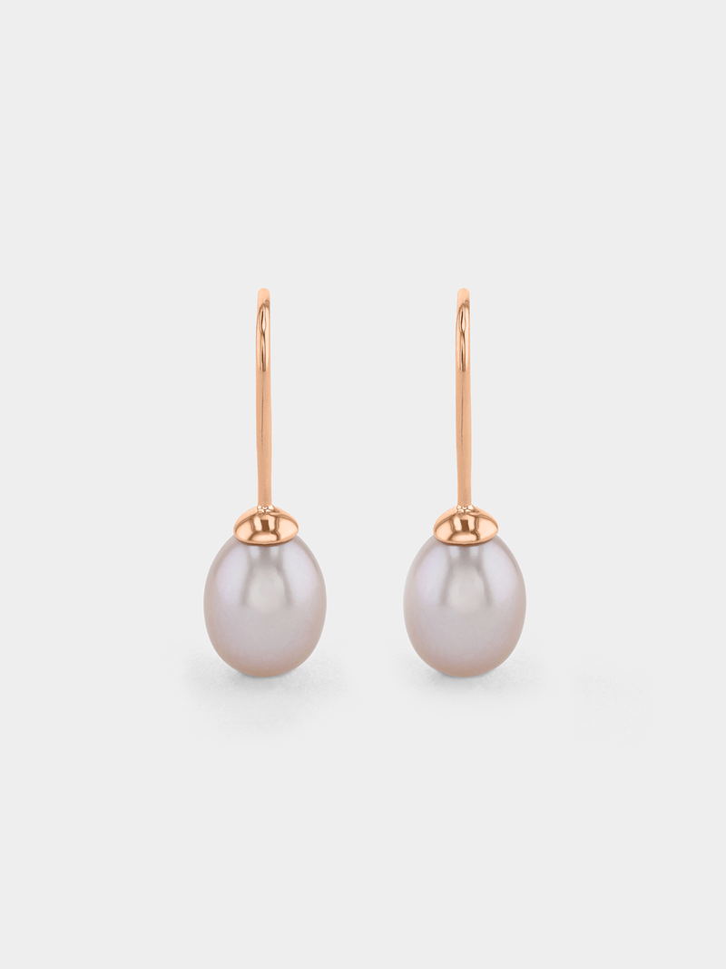 Rose Gold Women's 7mm Oval Pink Fresh Water Pearl Drop Earrings