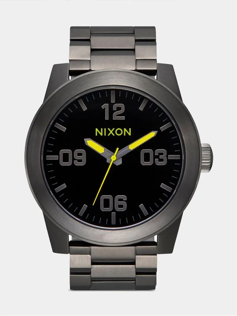Nixon Men's Corporal SS Gunmetal Plated, Black & Lime Stainless Steel Watch