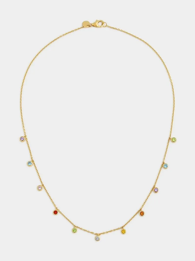 Gold Plated Sterling Silver Colourful Cubic Zirconia Dangle Chain
