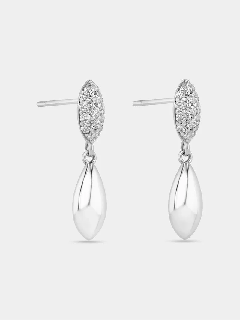Sterling Silver Cubic Zirconia Pavé Marquise Drop Earrings