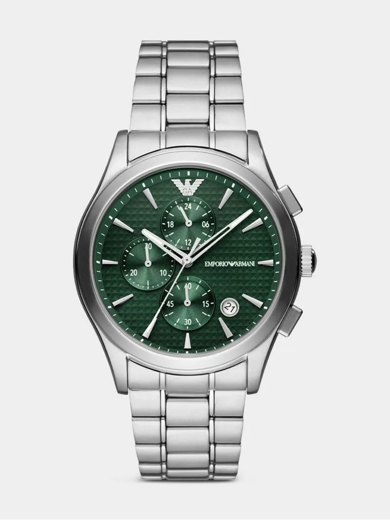 Emporio Armani Men's Green Dial & Stainless Steel Chronograph Bracelet Watch