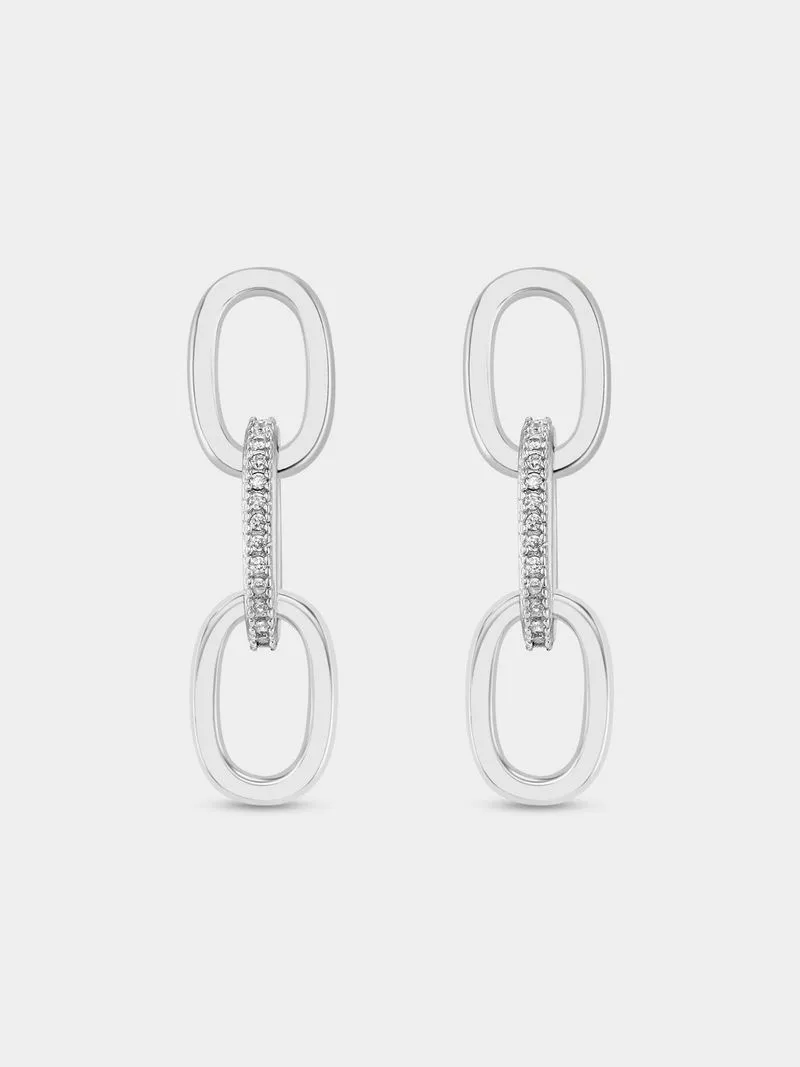 Sterling Silver Cubic Zirconia Triple Link Drop Earrings