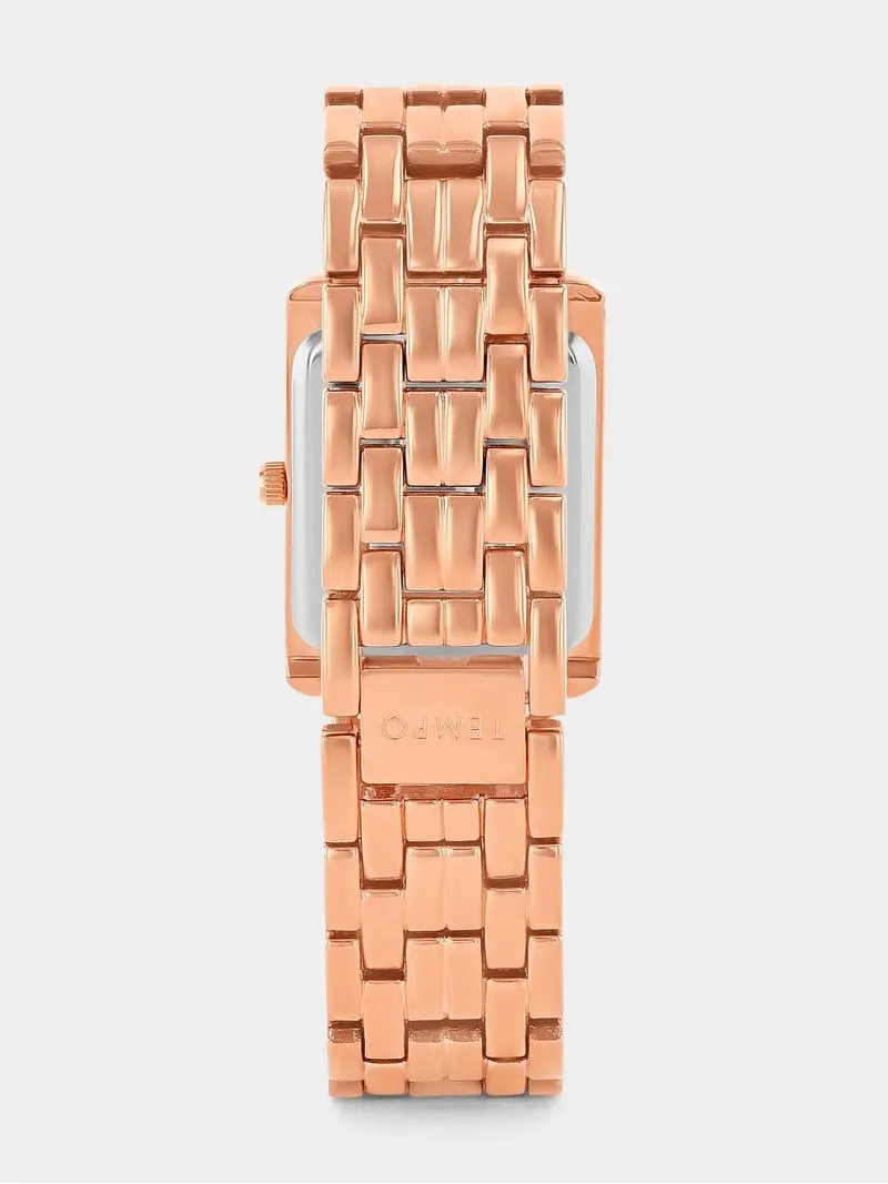 Tempo Timepiece Collection Rose Plated Silver Dial Rectangle Bracelet Watch