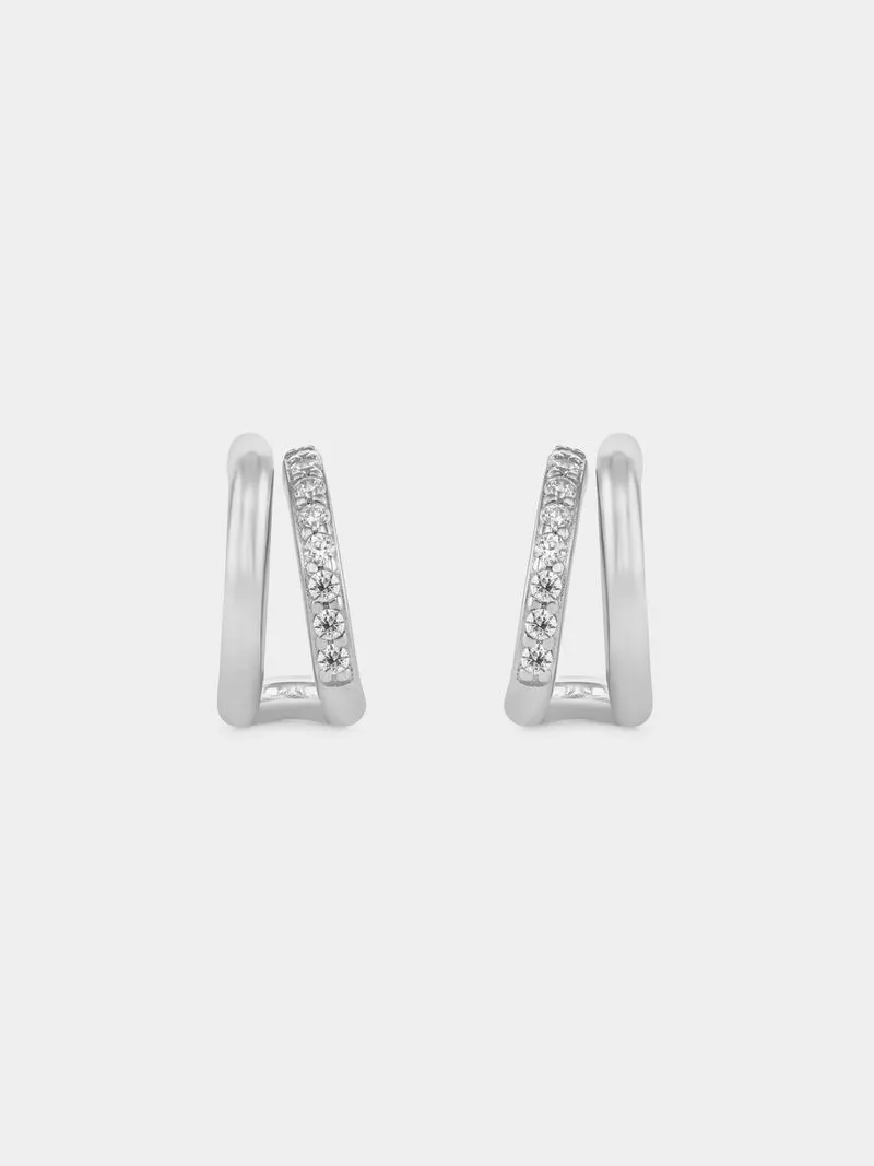 Sterling Silver Cubic Zirconia Mini Open Hoop Earrings