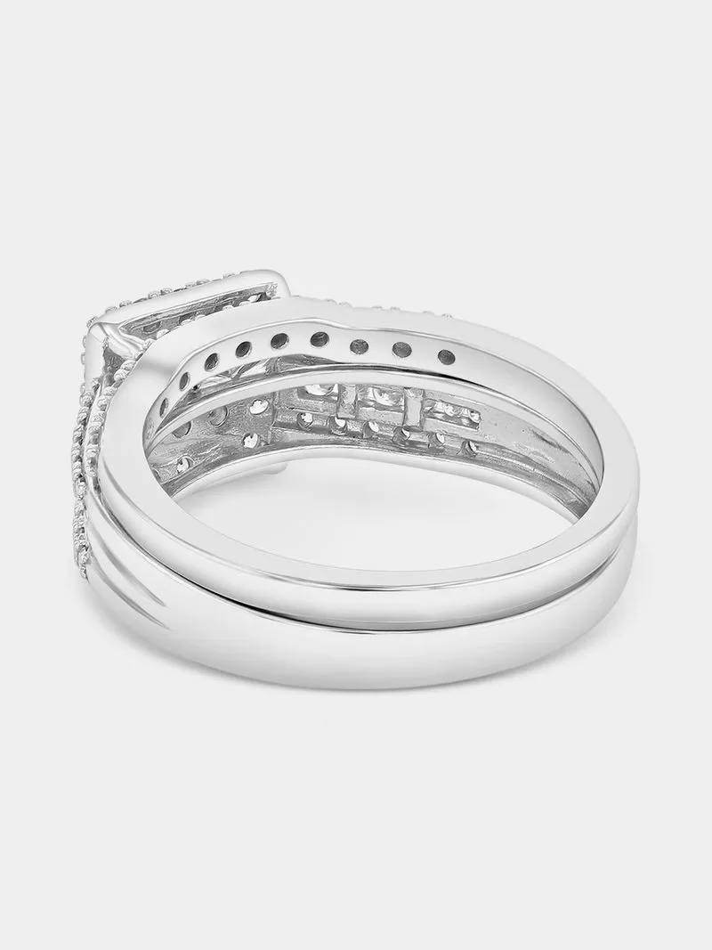 Sterling Silver Cubic Zirconia Square Multi-Stone Twinset Ring