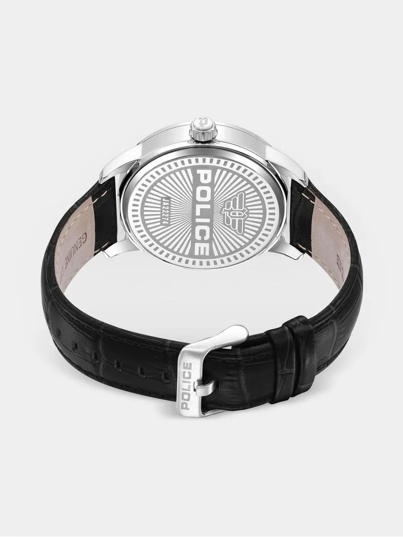 Police Men’s Raho Silver Plated Green Dial Black Leather Watch