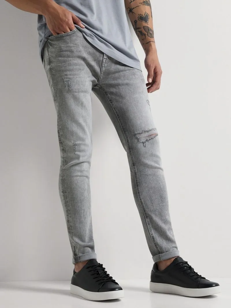 Men's Relay Jeans Super Skinny Rip and Repair Grey Wash Jeans