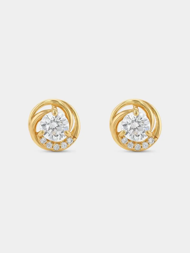 Gold Plated Sterling Silver Cubic Zirconia Swirl Halo Stud Earrings