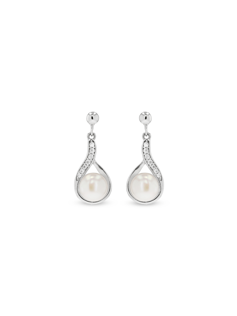 Sterling Silver & Cubic Zirconia Freshwater Pearl Drop Earrings