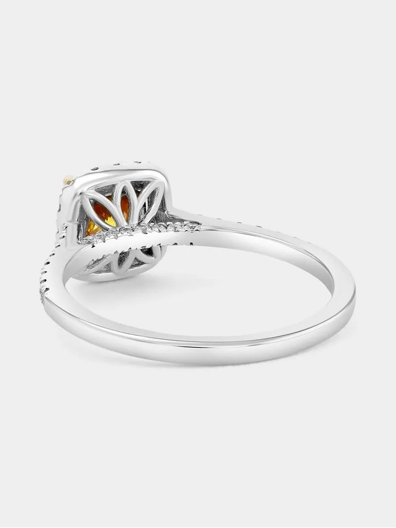 White Gold 1ct Yellow Lab Grown Diamond Women’s Cushion Halo Ring