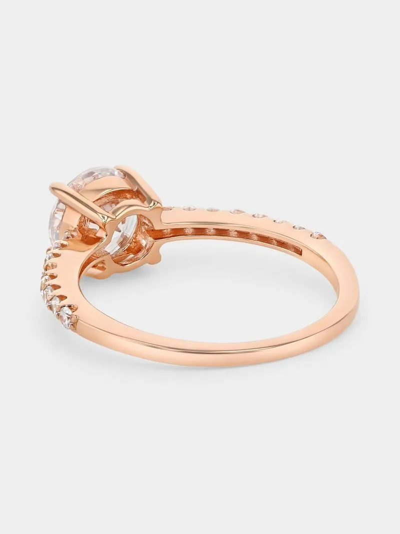 Rose Plated Sterling Silver Cubic Zirconia Round Solitaire Ring