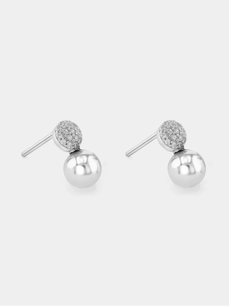 Sterling Silver Cubic Zirconia Pavé Double Ball Stud Earrings