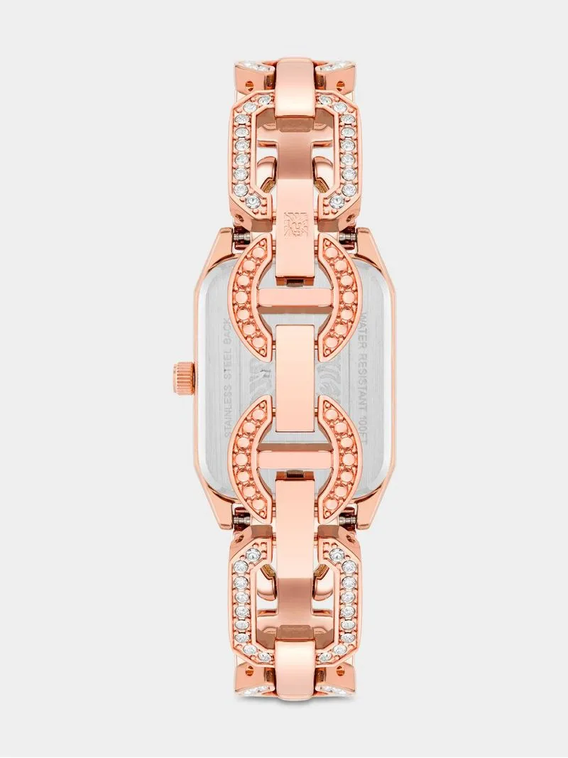 Anne Klein Women's Pink Mother Of Pearl Dial Rose Plated Octagon Bracelet Watch