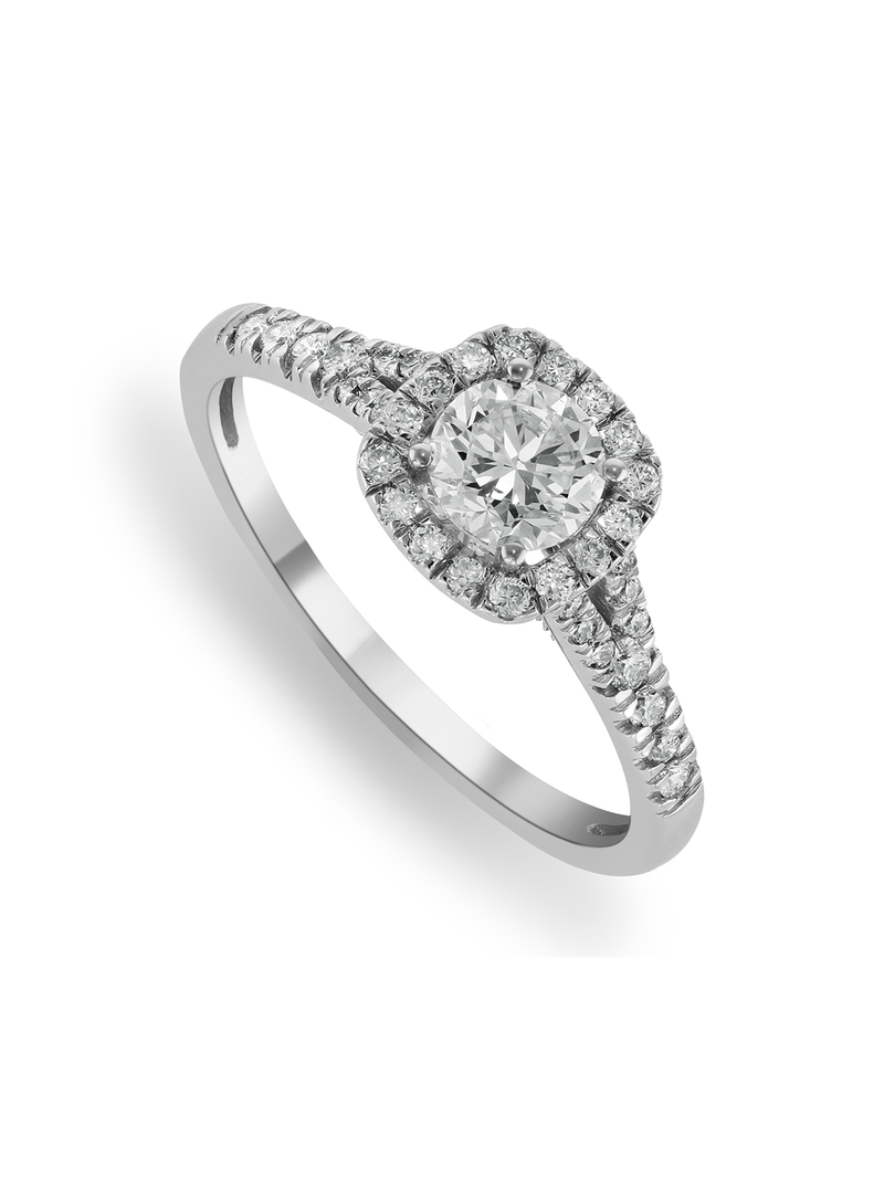 White Gold 0.75ct Lab Grown Diamond Cushion Halo Ring