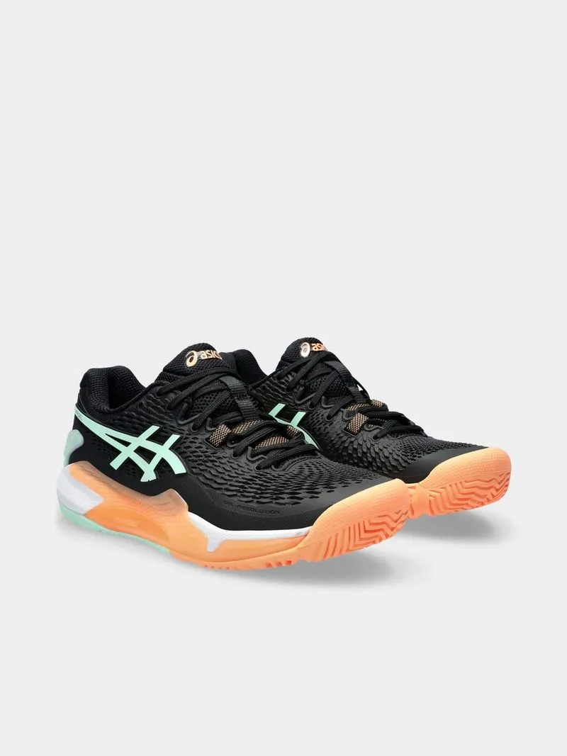 Womens Asics Gel-Resolution 9 Black/Mint Tint Court Shoes