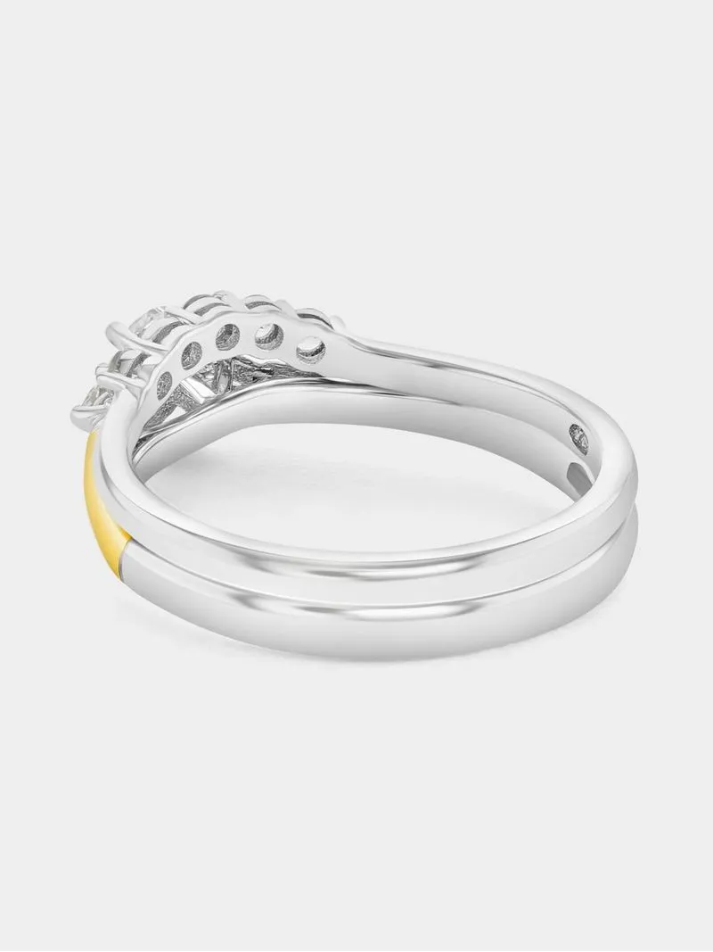 Yellow Gold & Sterling Silver Diamond & Created Sapphire Oval Twinset Ring