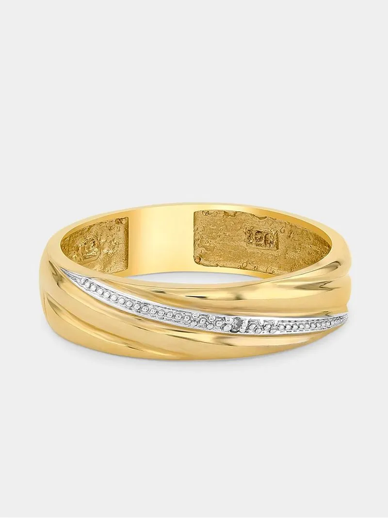 Yellow Gold Diamond Solitaire Diagonal Strokes Wedding Band