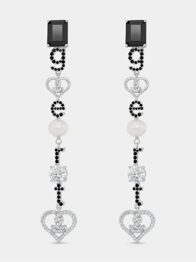 Gert Johan Coetzee Sterling Silver Black Spinel & Pearl Love Generation Initial Earrings