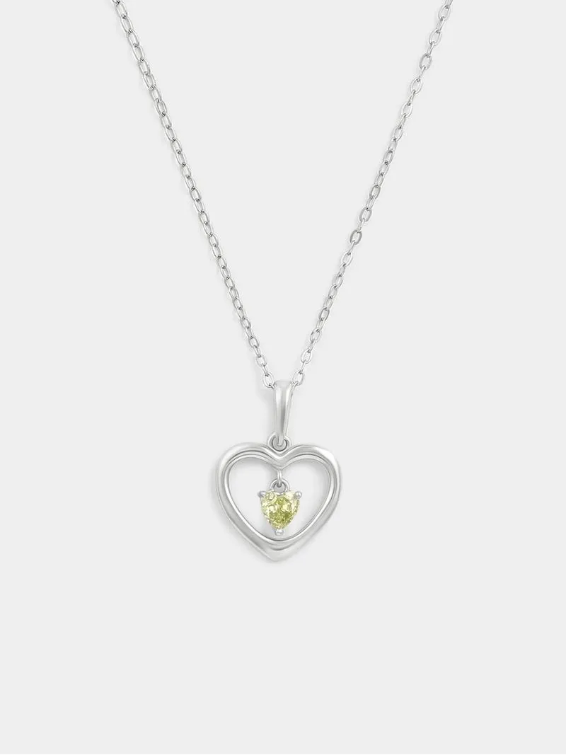 Sterling Silver Peridot Green Cubic Zirconia August Birthstone Kid’s Heart Pendant