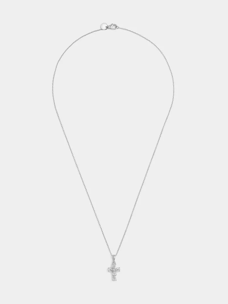 Sterling Silver Cubic Zirconia Pear Cross Pendant