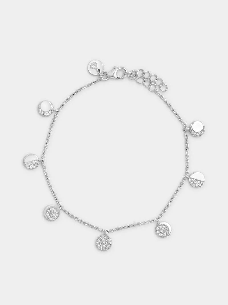 Sterling Silver Cubic Zirconia Lunar Disc Bracelet