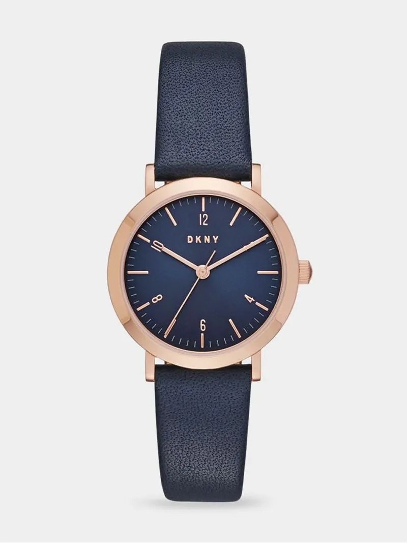 DKNY Women's Minetta Rose Gold Plated Stainless Steel & Navy Leather Watch