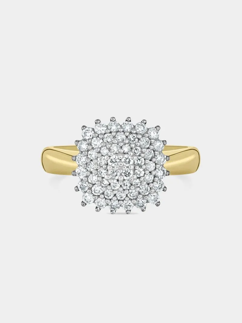 9ct Yellow Gold & 0.54ct Diamond Cushion Cluster Ring