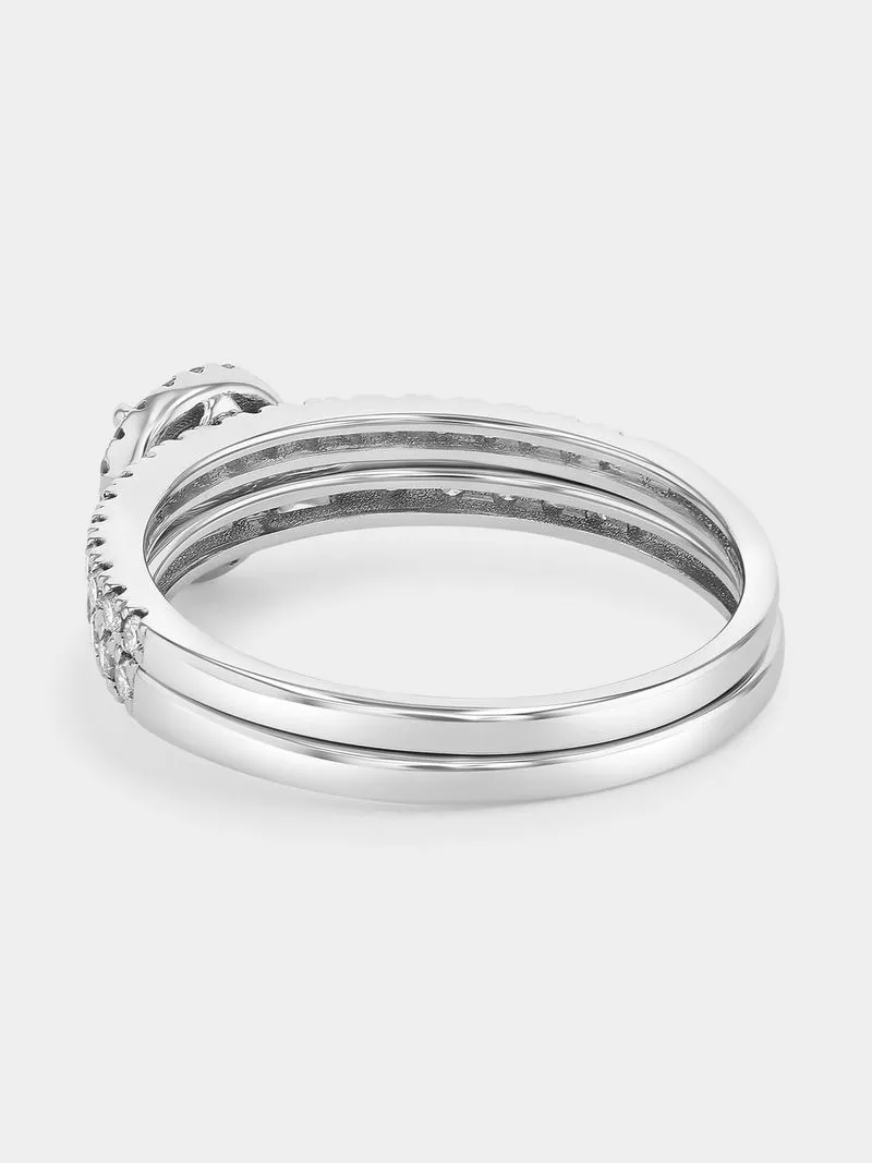White Gold 1ct Lab Grown Diamond Round Halo Twinset Ring