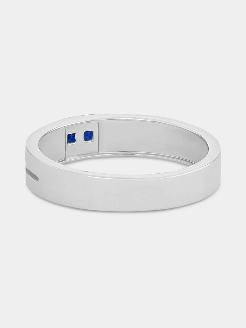 Silver & Yellow Gold Created Blue Sapphire Men's Wedding Band
