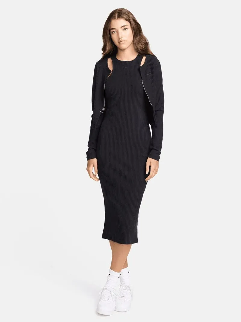 Nike Women's NSW Chill Knit Slim Sleeveless Ribbed Midi Black Dress
