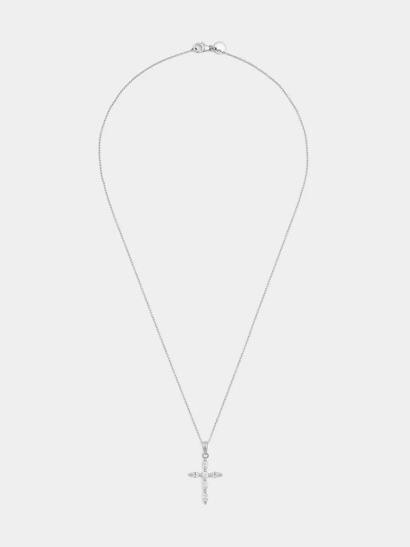 Sterling Silver Cubic Zirconia Marquise Cross Pendant