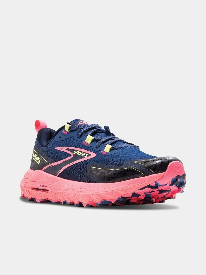 Womens Brooks Cascadia 18 Grey Blue/Pink/Lime Trail Running Shoes