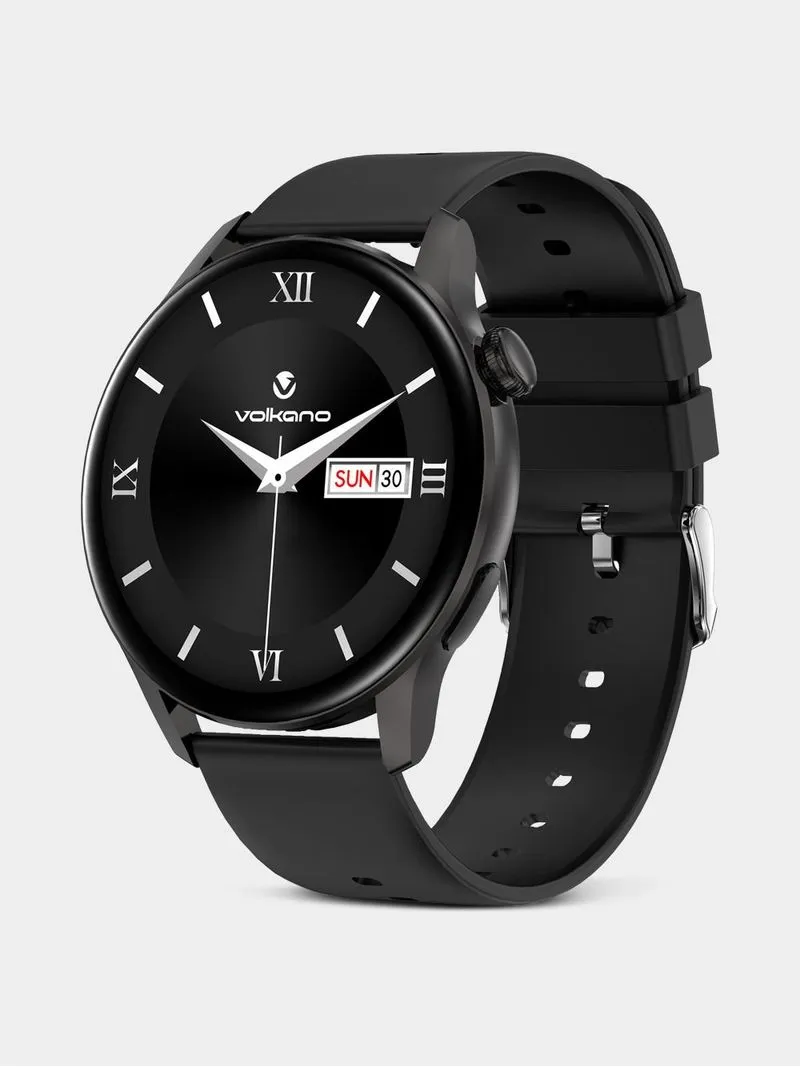 Volkano Fit Forte Series Black Plated Leather & Silicone Smart Watch