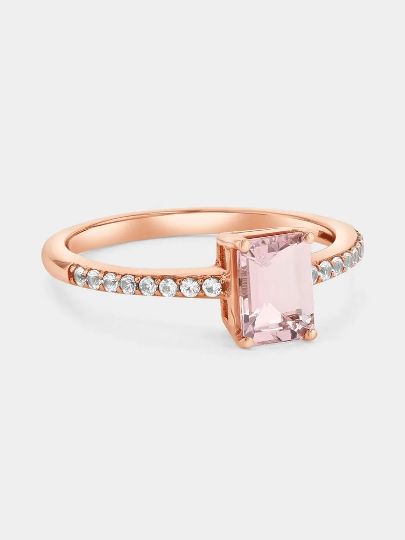 Rose Gold Diamond & Pink Morganite Emerald-Cut Ring